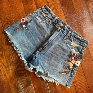 Abercrombie & Fitch Embroidered High Rise Shorts